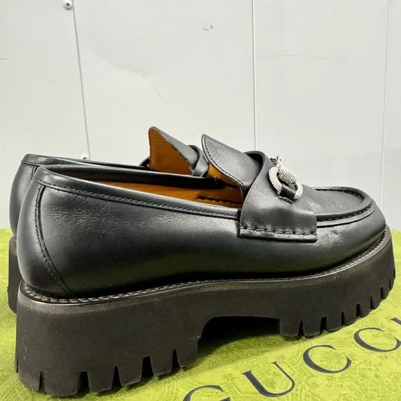 Gucci Black Leather Women's Chunky Loafers - Picture 6 of 11